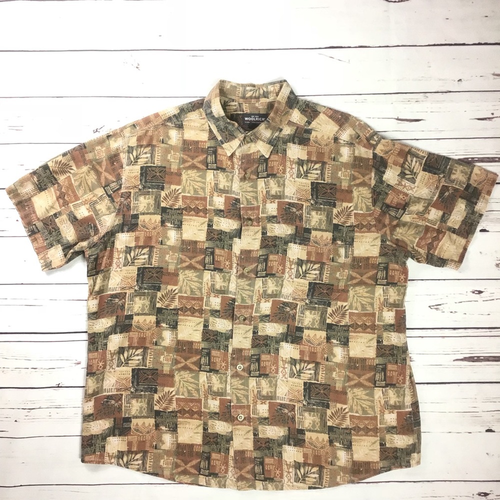 Woolrich Mens L Shirt Brown Primitive Blocks